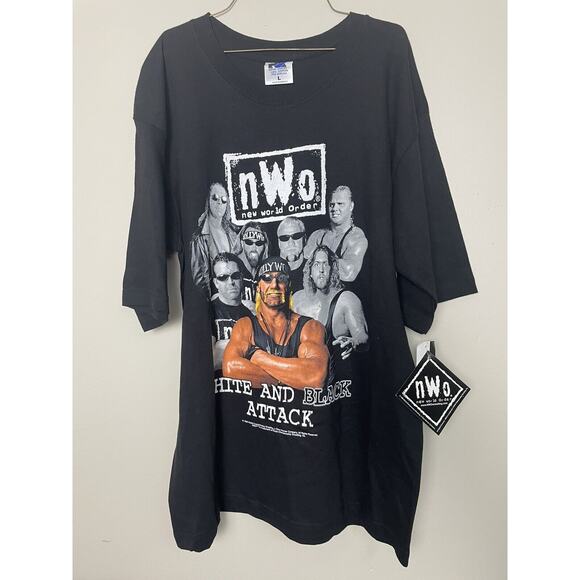 VTG New 1998 NWO WHITE AND BLACK ATTACK HULK HOGAN Scott Hall Bret Hart- T Sz L - Picture 1 of 4